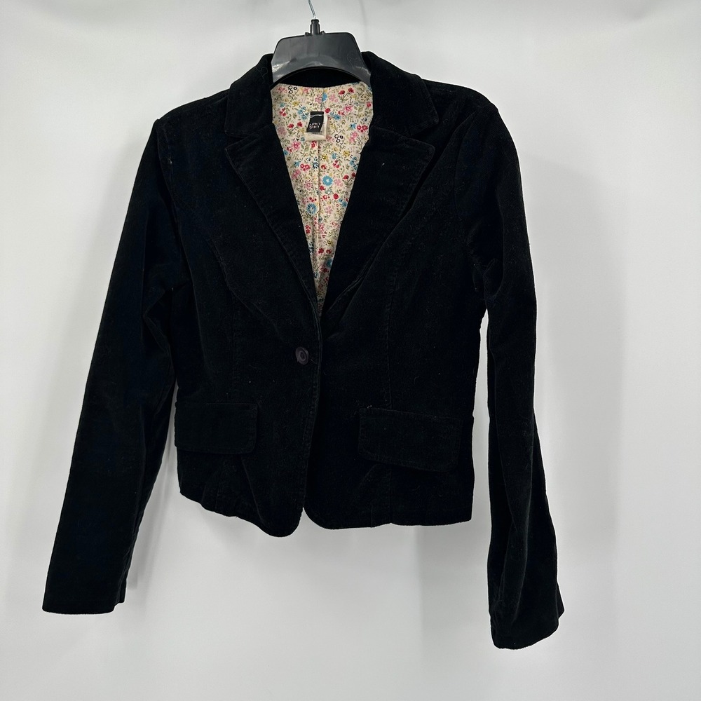 Womens Vintage‎ Black Corduroy Blazer Size M Dark Academia Cottage Noir Preppy